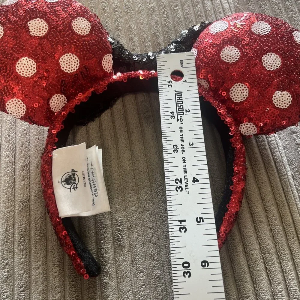 Disney Park White Bow Red Polka Dot Minnie Mouse Ears Sequins Headband Kid Adult - Picture 4 of 7